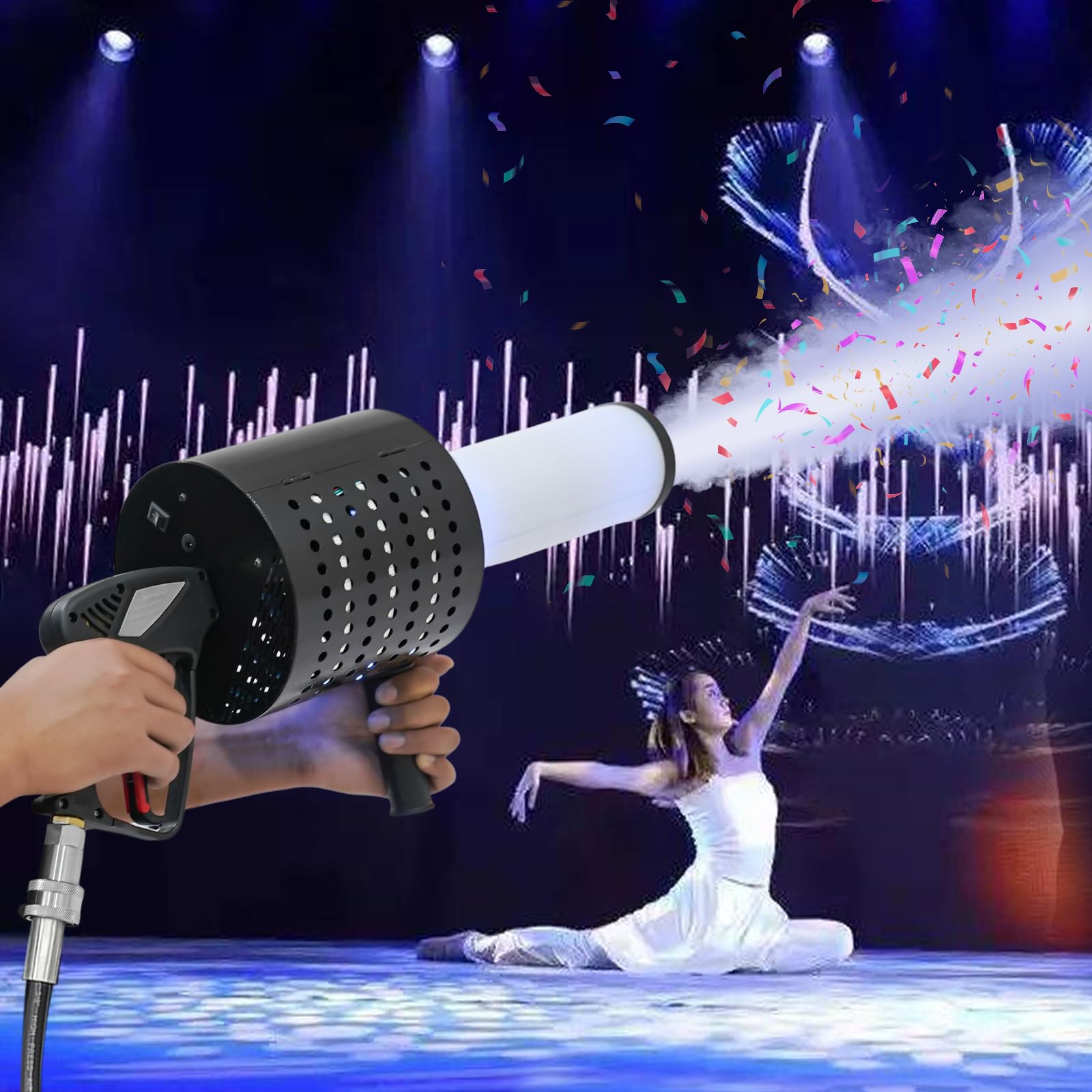 Handgeführte Konfetti Maschine 7 Farben Konfetti Maschine Professionelle Konfetti für Party Hochzeit Bühne Konzerte Theater