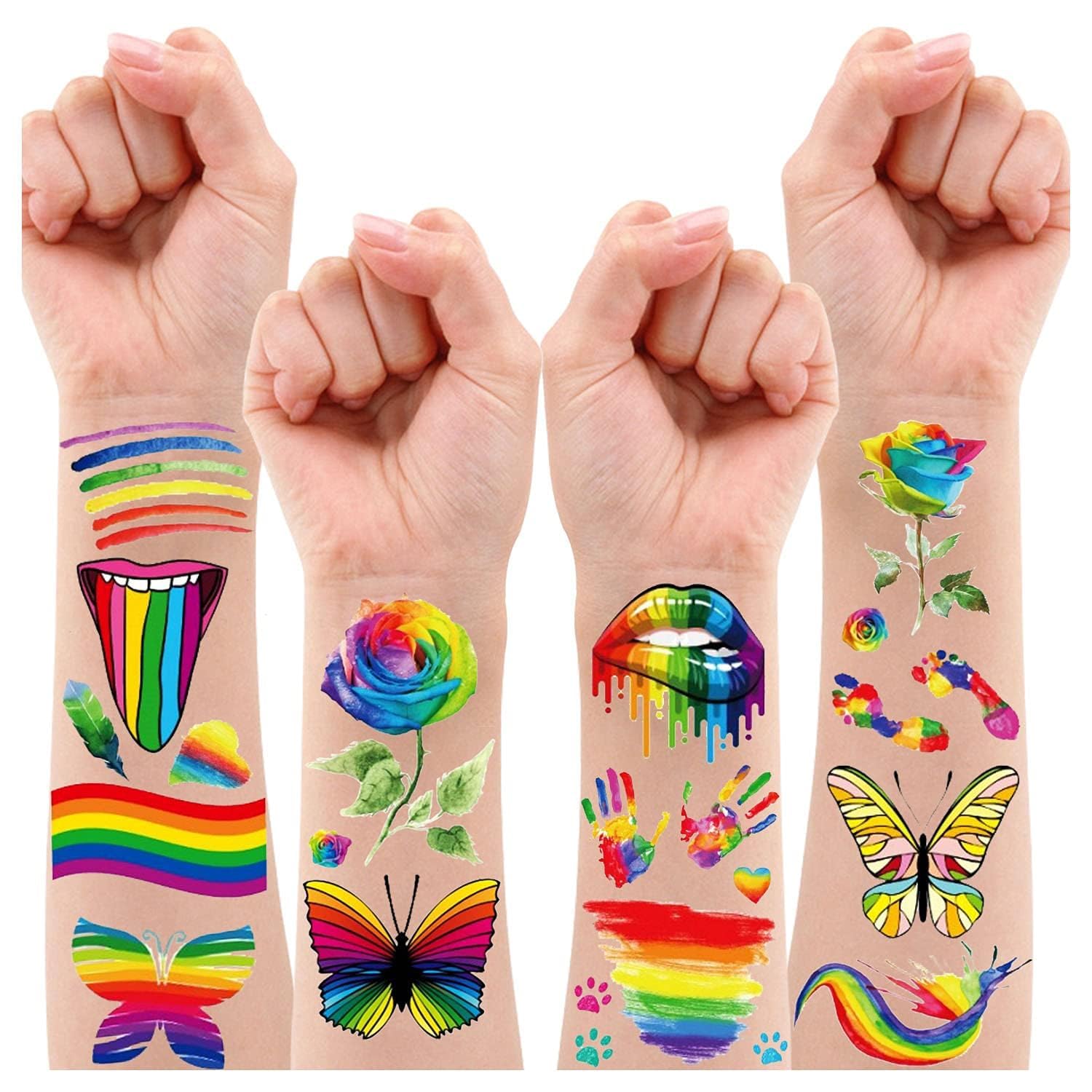 Leesgel Lot De 156 Cadeaux Arc-en-Ciel Pour Anniversaire – Porte-Clés, Broches, Tatouages, Autocollants, Sachets Et Bracelets – Idéal Pour Fêtes Et Goodies Enfants