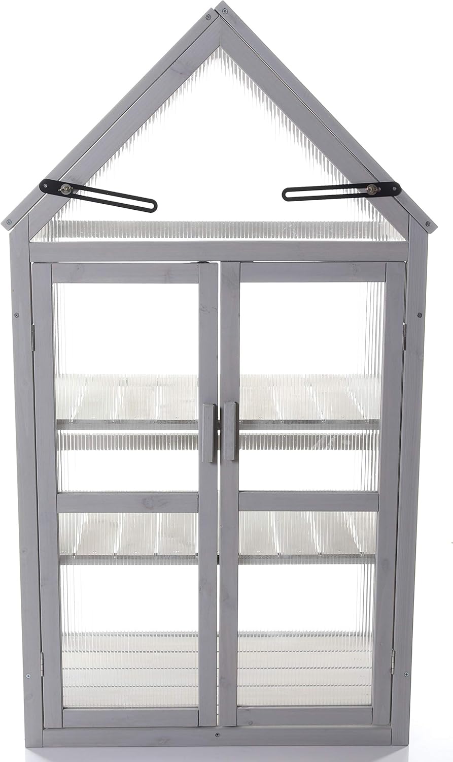 Gardman R70200425 Dove Gray Wooden Growhouse with UV Treated Polycarbonate Glazing and Adjustable Shelves. Dimentions:16" x 28" x 52" inches (LxWxH)