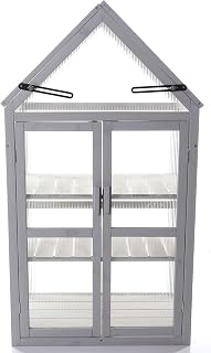 Gardman R70200425 Dove Gray Wooden Growhouse with UV Treated Polycarbonate Glazing and Adjustable Shelves. Dimentions:16" x 28" x 52" inches (LxWxH)