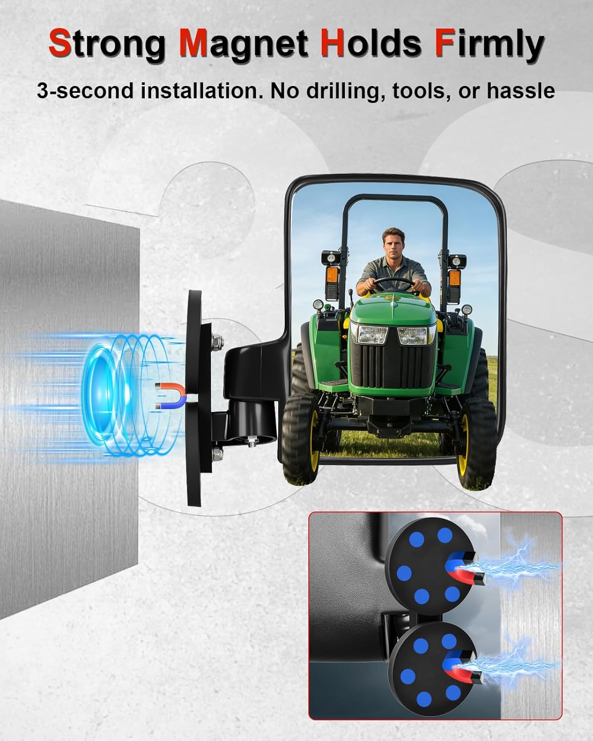 StarknightMT Magnetic Tractor Mirror, 176 LBS Universal Adjustable Side View Mirror Compatible for Tractors, Forklifts, Snow Plows on Smooth Surfaces, Compatible with Kubota Toyota Mahindra