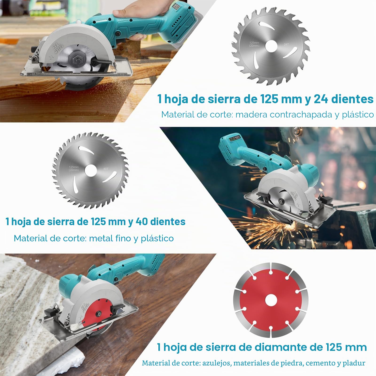Sierra Circular a Batería para Makita 18V batería | con 3 Hojas de Sierra, Motor de Sin Escobillas 1800W, Bisel 0-45° / Profundidad 40mm, para Cortar Madera Metal Blando