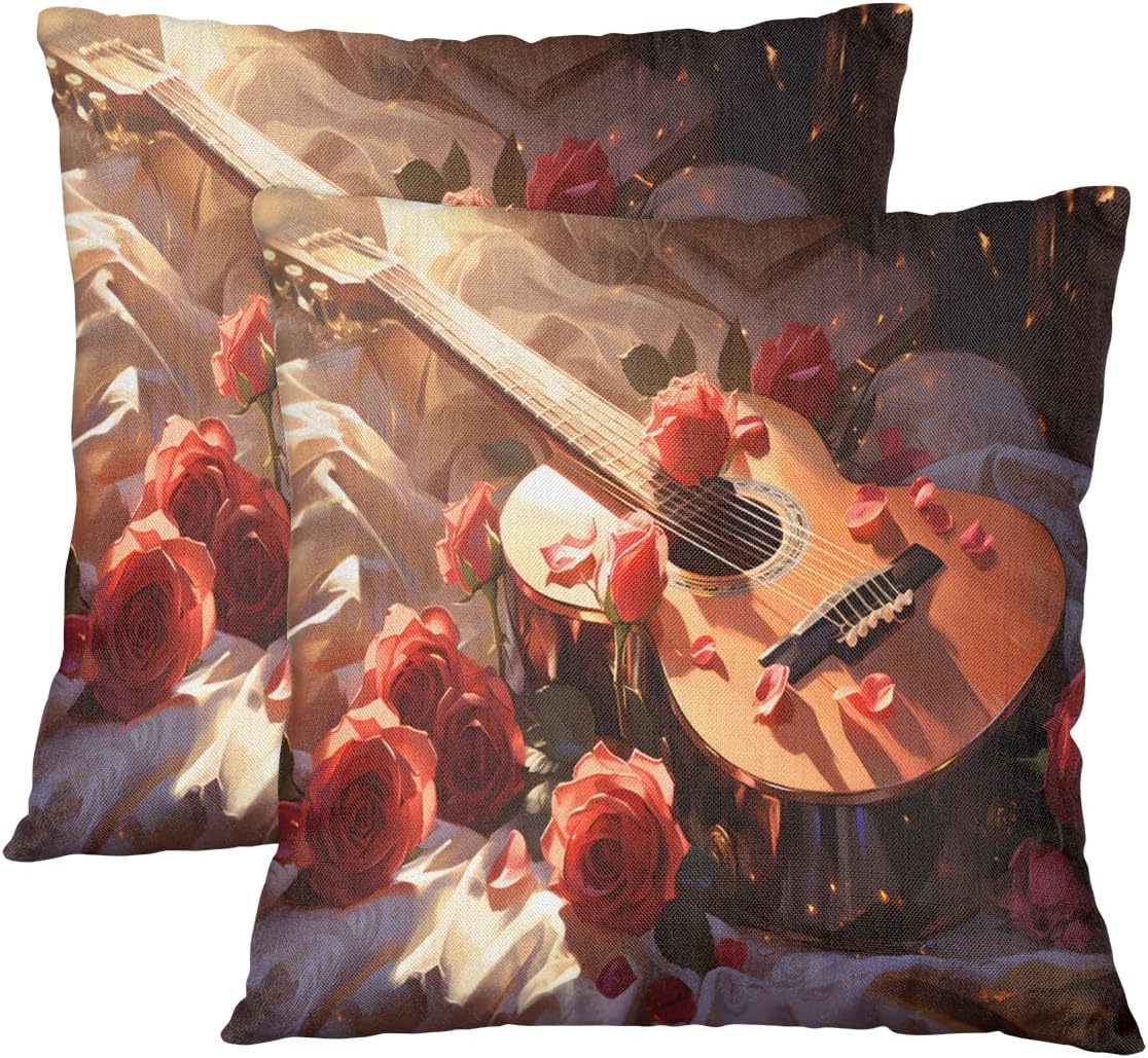Guitar Note Flower Square Pillow Covers 22x22 Inch Set of 2 Cushion Case Throw Pillow Covers Decor for Sofa, Pillow Not Included