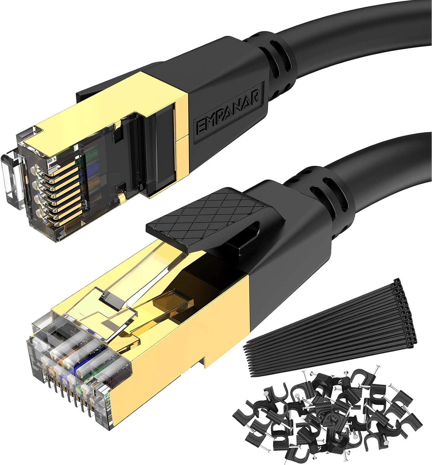 Cat 8 Ethernet Cable 25 ft Black High Speed 40Gbps 2000Mhz Lastest Gigabit Cat8 Ethernet Cord for Router Gaming Modem Xbox