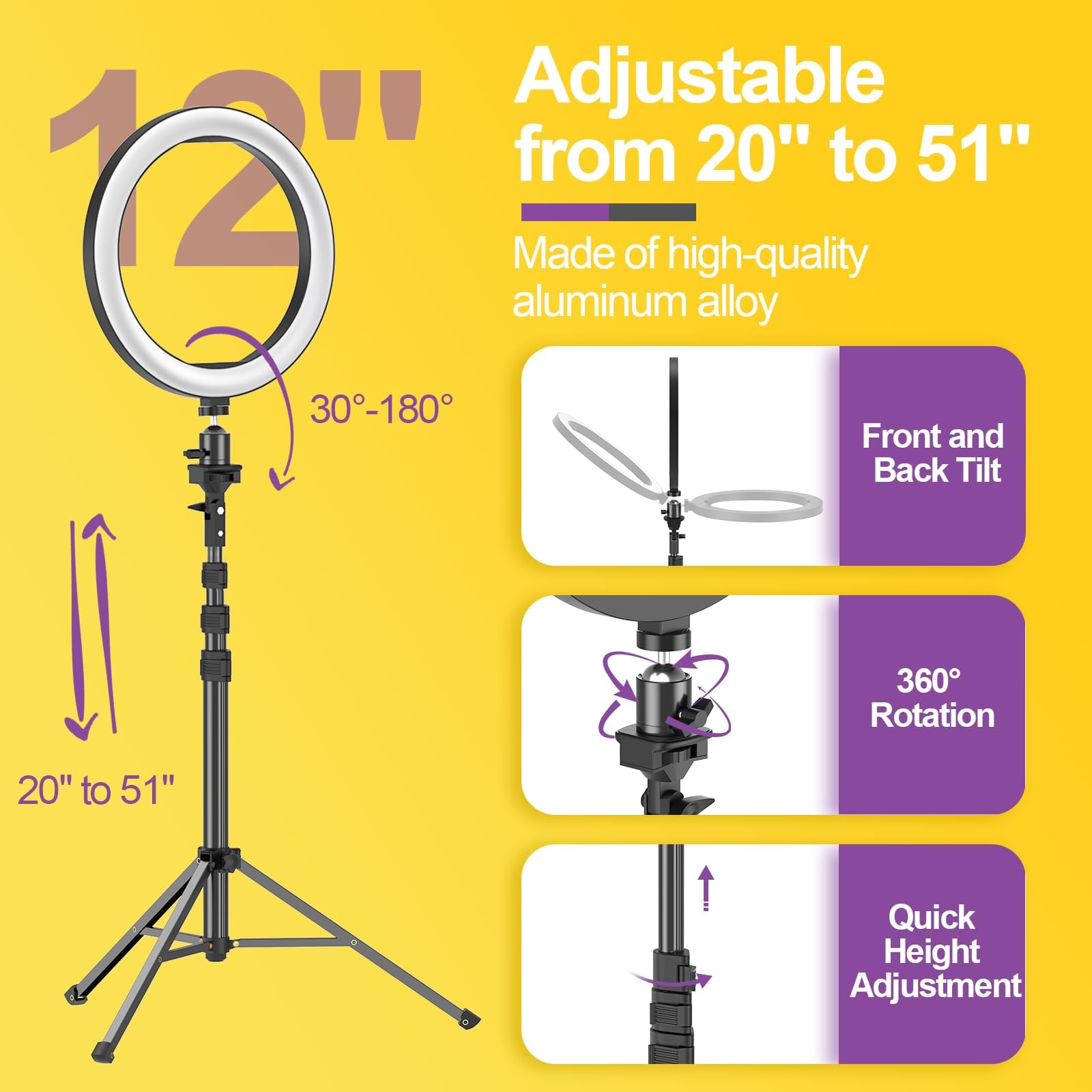 EMART 30,5 cm Ringlicht mit 139,7 cm ausziehbarem Stativ und Handyhalterung | Dimmbares LED Kreis Rund Licht für Selfie Kamera Fotografie, Make-up, YouTube Video, Vlogging, Live Streaming
