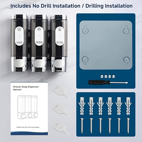 Miniatura 6 de Dispensador de champú y acondicionador, dispensador de champú Lanrritoire para ducha sin taladro montado en la pared, dispensador de champú y gel de