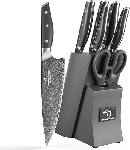 Miniatura 8 de NF NANFANG BROTHERS - Juego de cuchillos de cocina de Damasco de 15 piezas con bloque, mango ergonómico de ABS para juego de cuchillos de chef,
