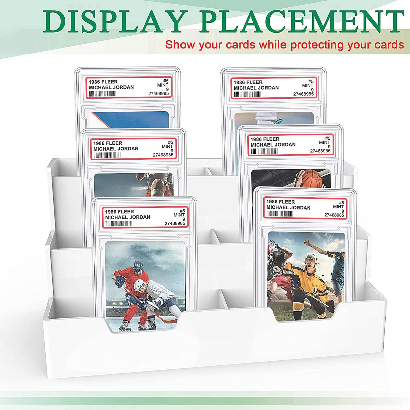 50 Stück Sammelkarten-Schutzhüllen, Acryl, transparent, abgestufte Kartenhalter mit Etikettenposition, harte Kartenhüllen