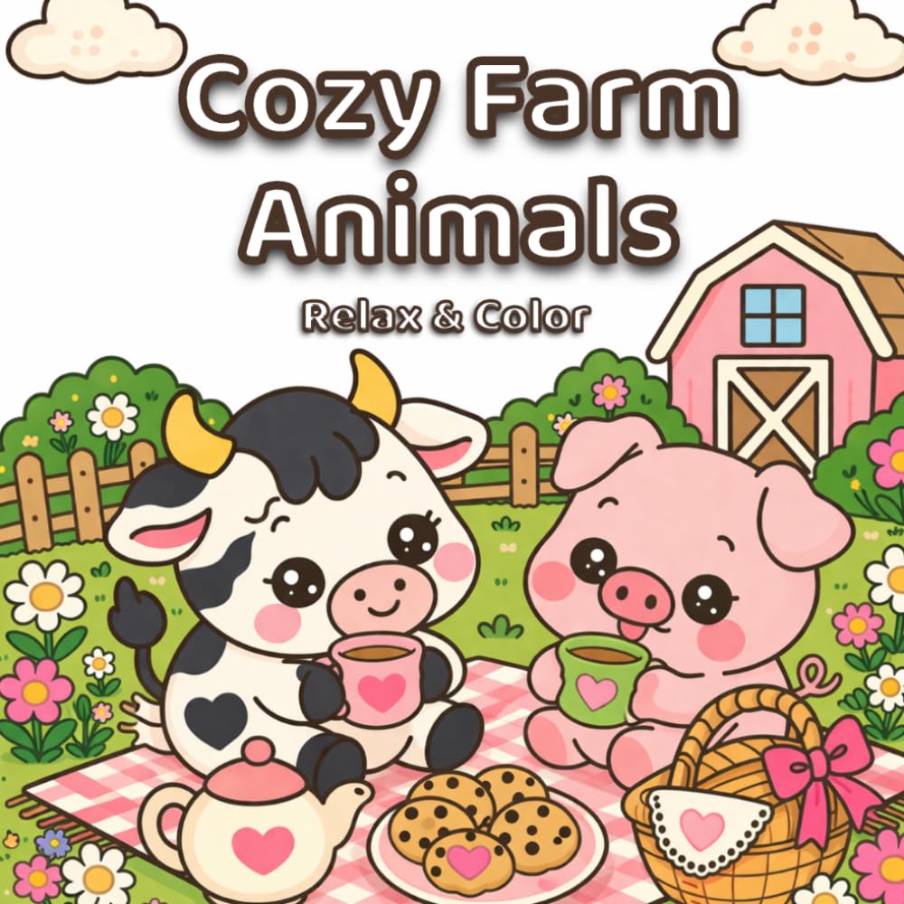 Cozy Farm Animals: Coloring Book for Adults and Teens: | Cute Kawaii Farm Life Scenes for Relaxing, Stress Relief & Cozy Vibes (Cozy Animal Moments)