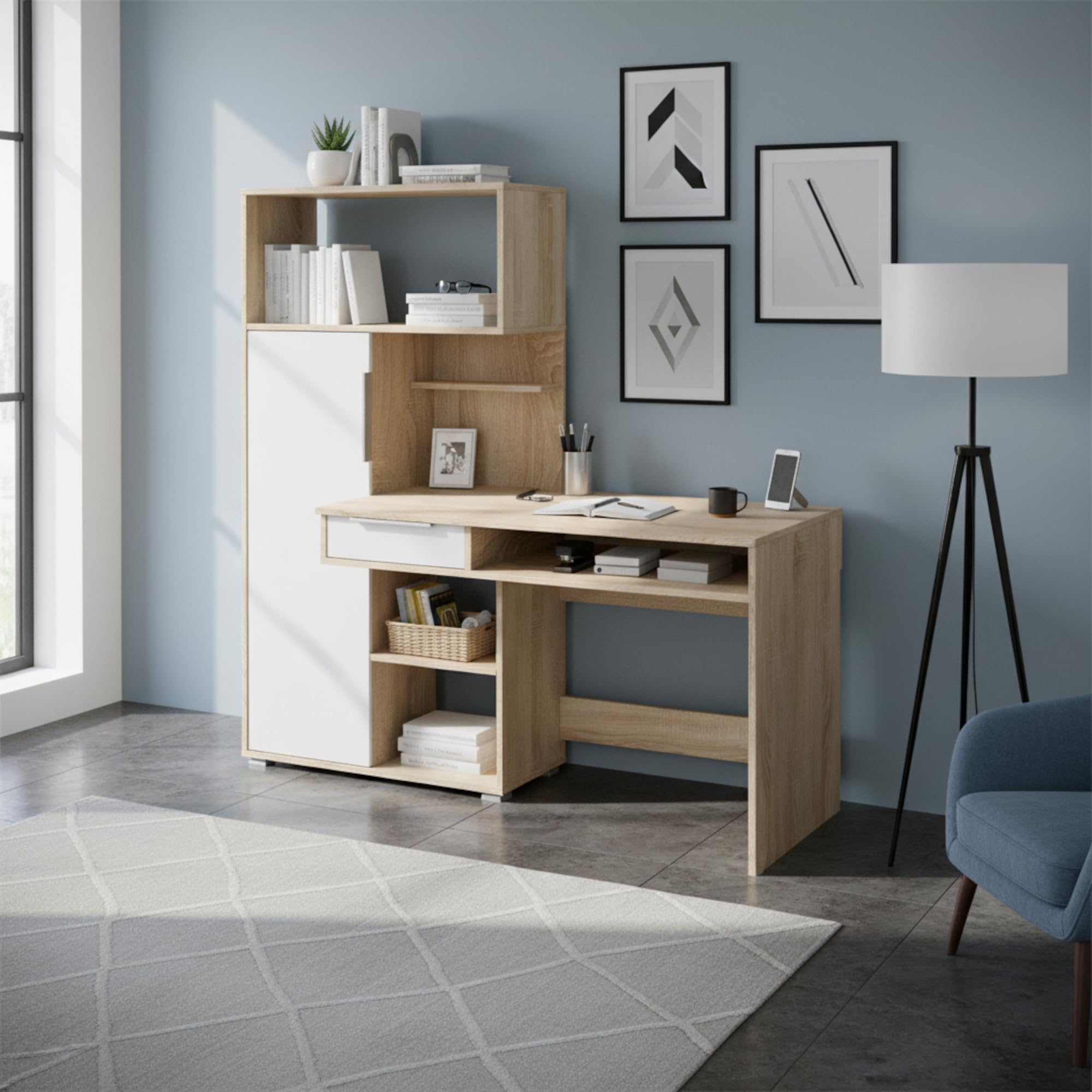 Buffet 138x91x40 cm Komodee Andebu KOM1 chêne gris meuble de rangement