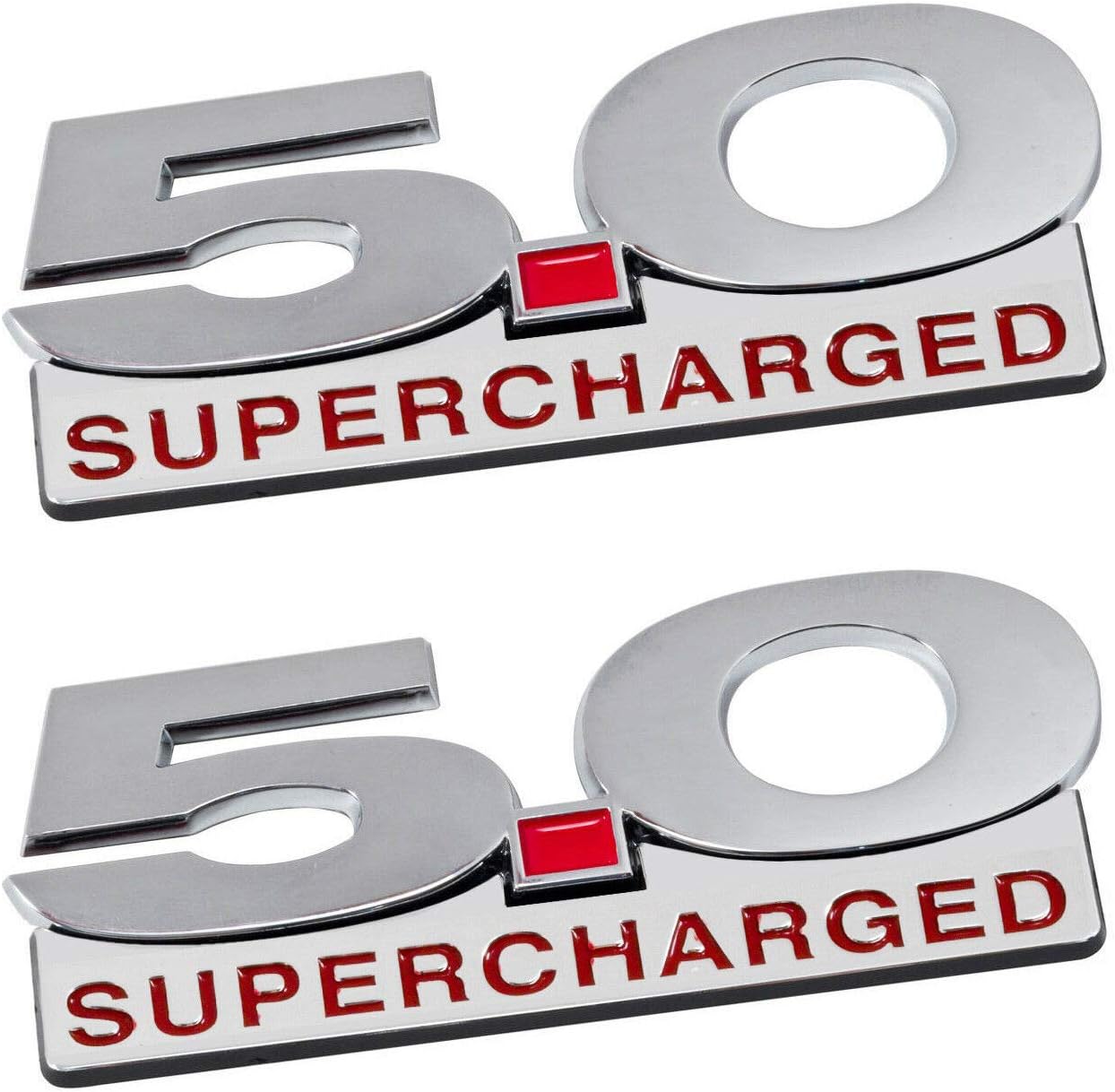 2011-2014 Mustang GT 5.0 Supercharged Chrome and Red Fender Emblems and Accent 4pc