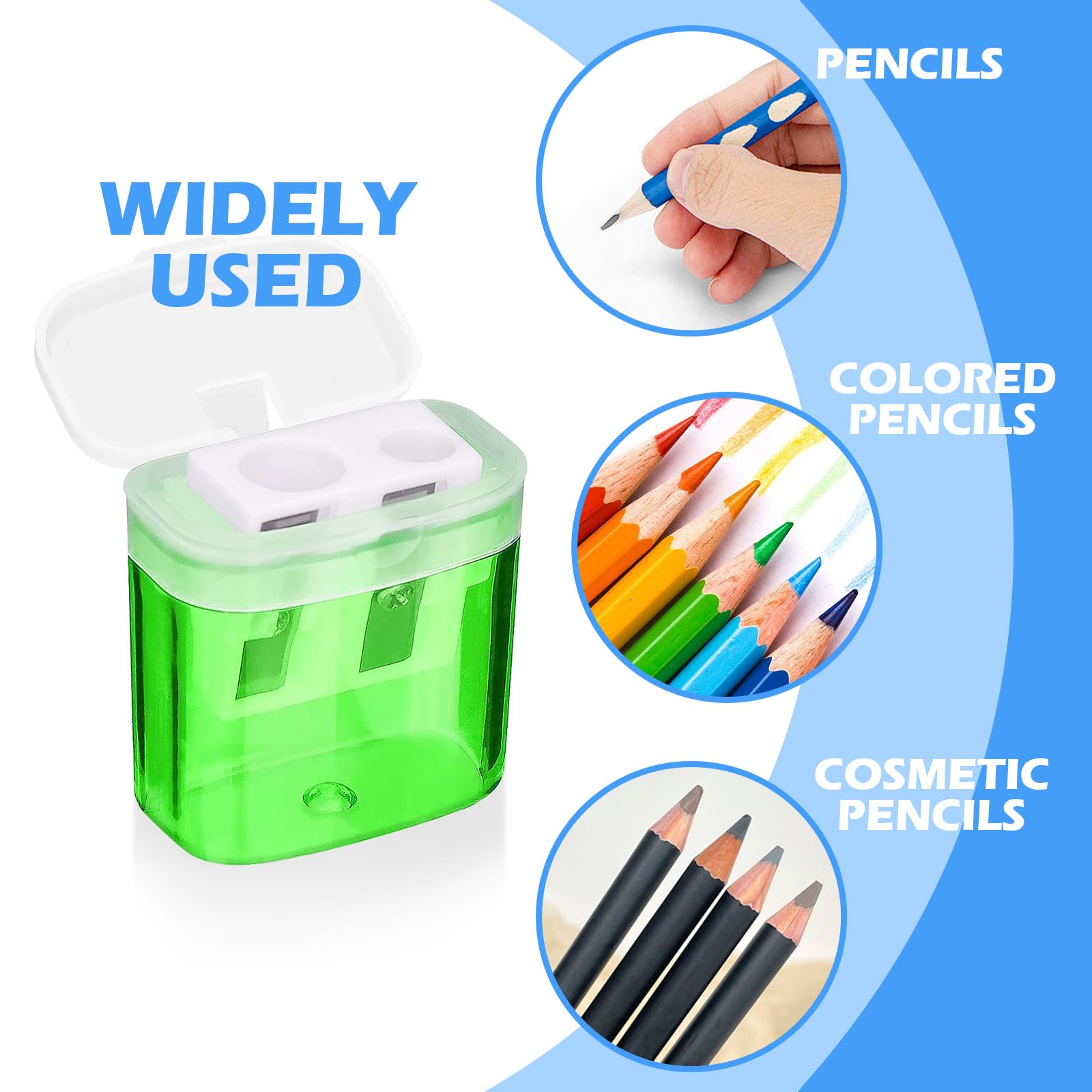 Set Di 4 Temperamatite A Doppio Foro Con Contenitore, Per Matite Standard E Jumbo, Colori Misti (Blu, Verde, Arancione, Rosa) - 3