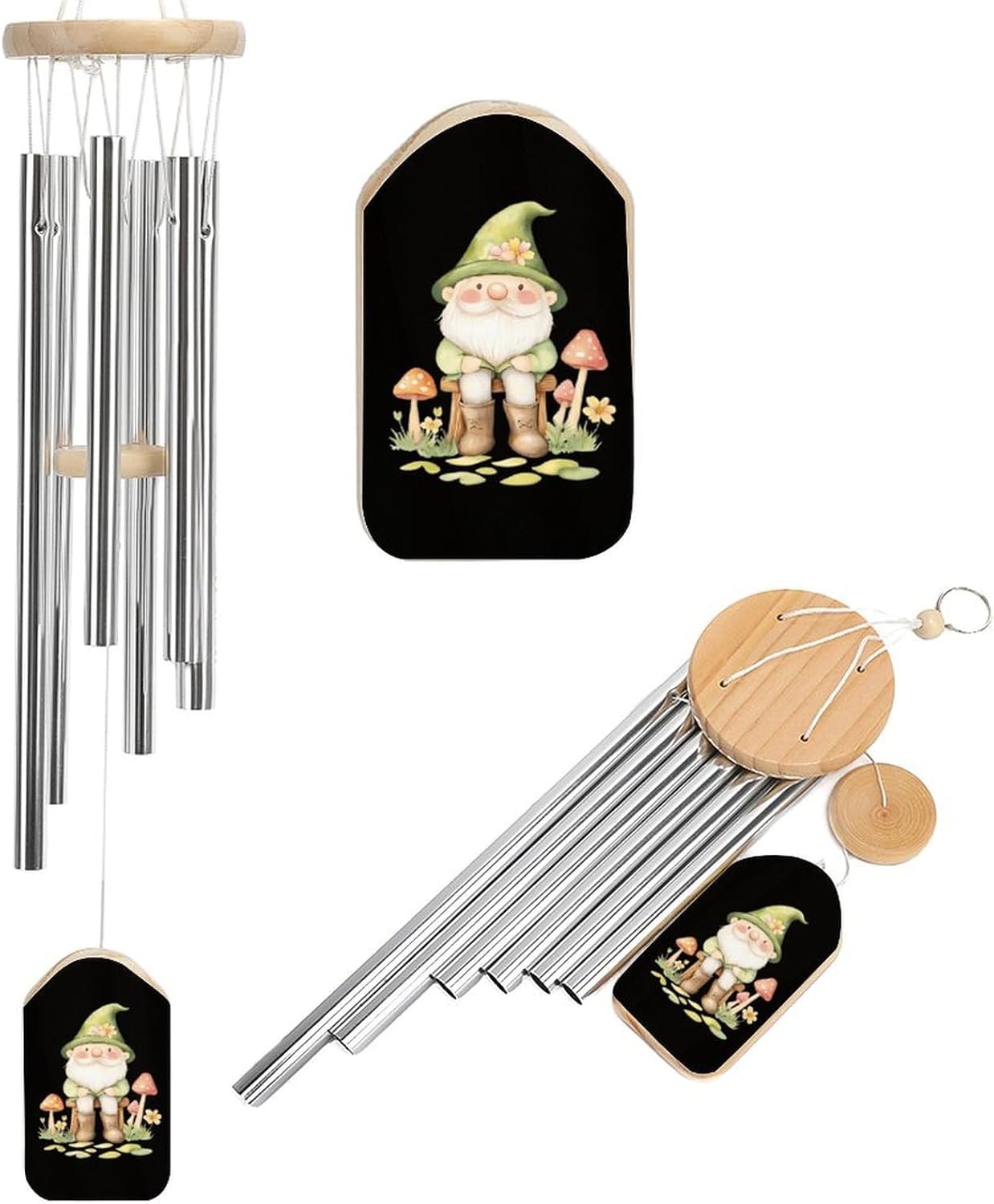 Cute Gnome Wooden Wind Chimes Deep Tone Memorial Windchime for Outside Garden Home Decoration