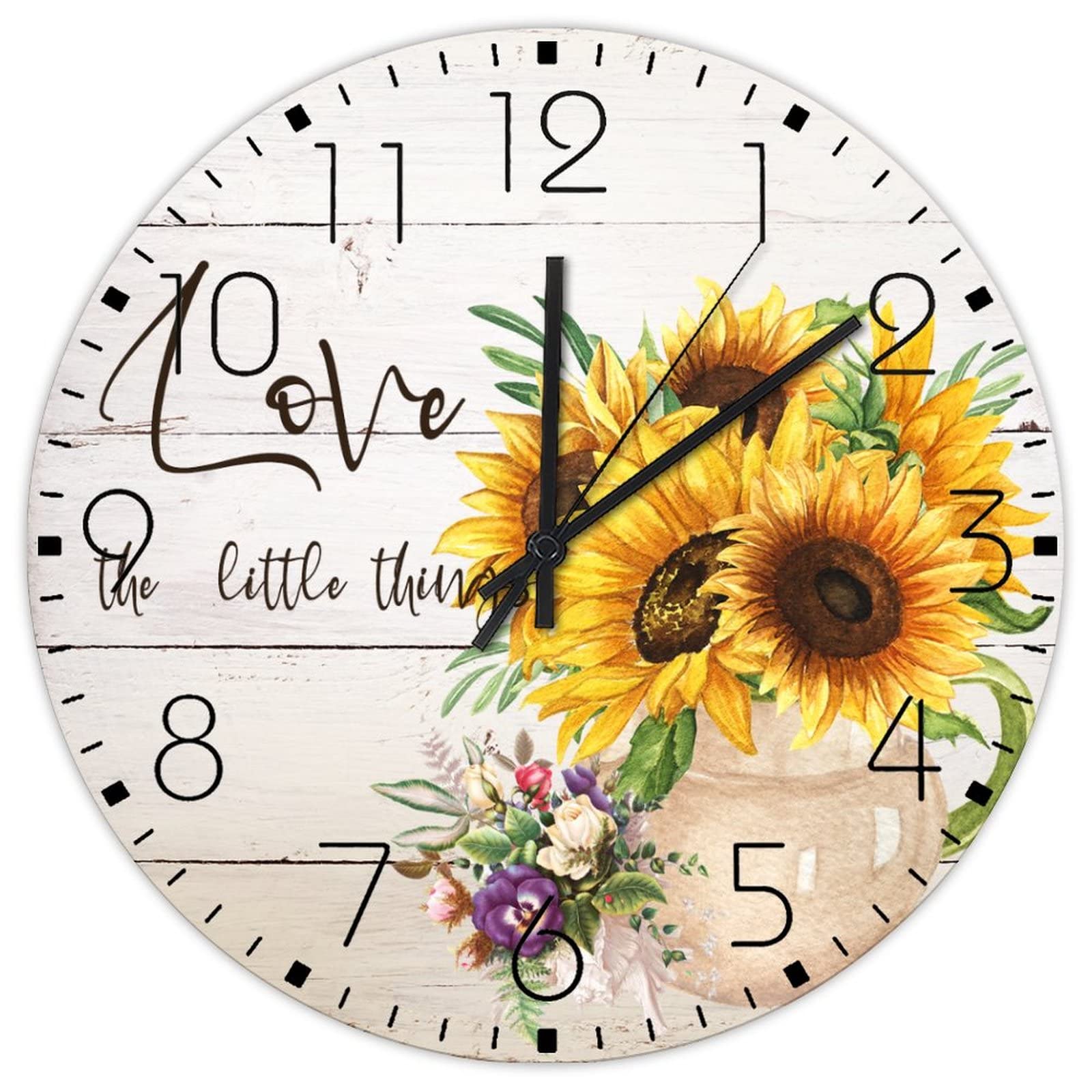 Horloge murale vintage silencieuse sans tic-tac en bois floral pour salon