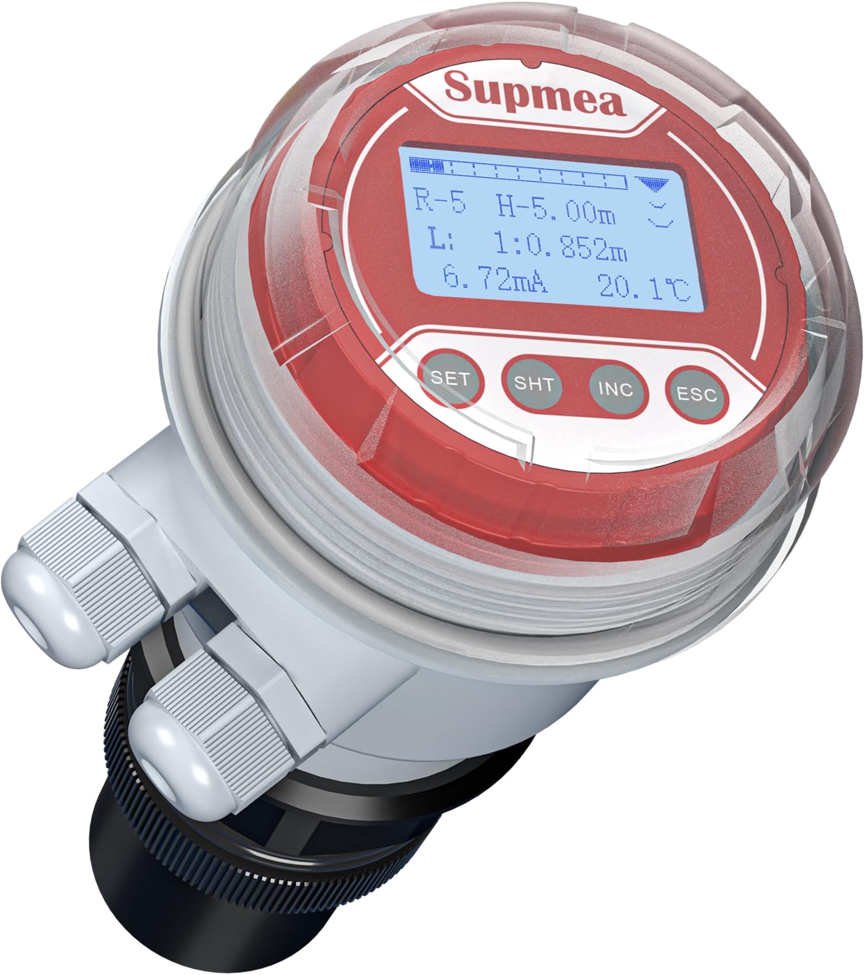 Wireless Ultrasonic Water Level Sensor - Non-Contact Liquid Level Transmitter Digital Gauge with High/Low Alarm, 0-16ft Measuring Range for Tanks