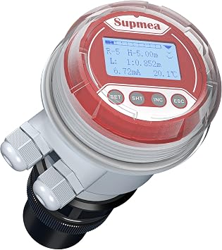 Ultrasonic Water Level Sensor - Non-Contact Liquid Level Transmitter Digital Gauge with High/Low Alarm, 0-16ft Measuring Range for Tanks