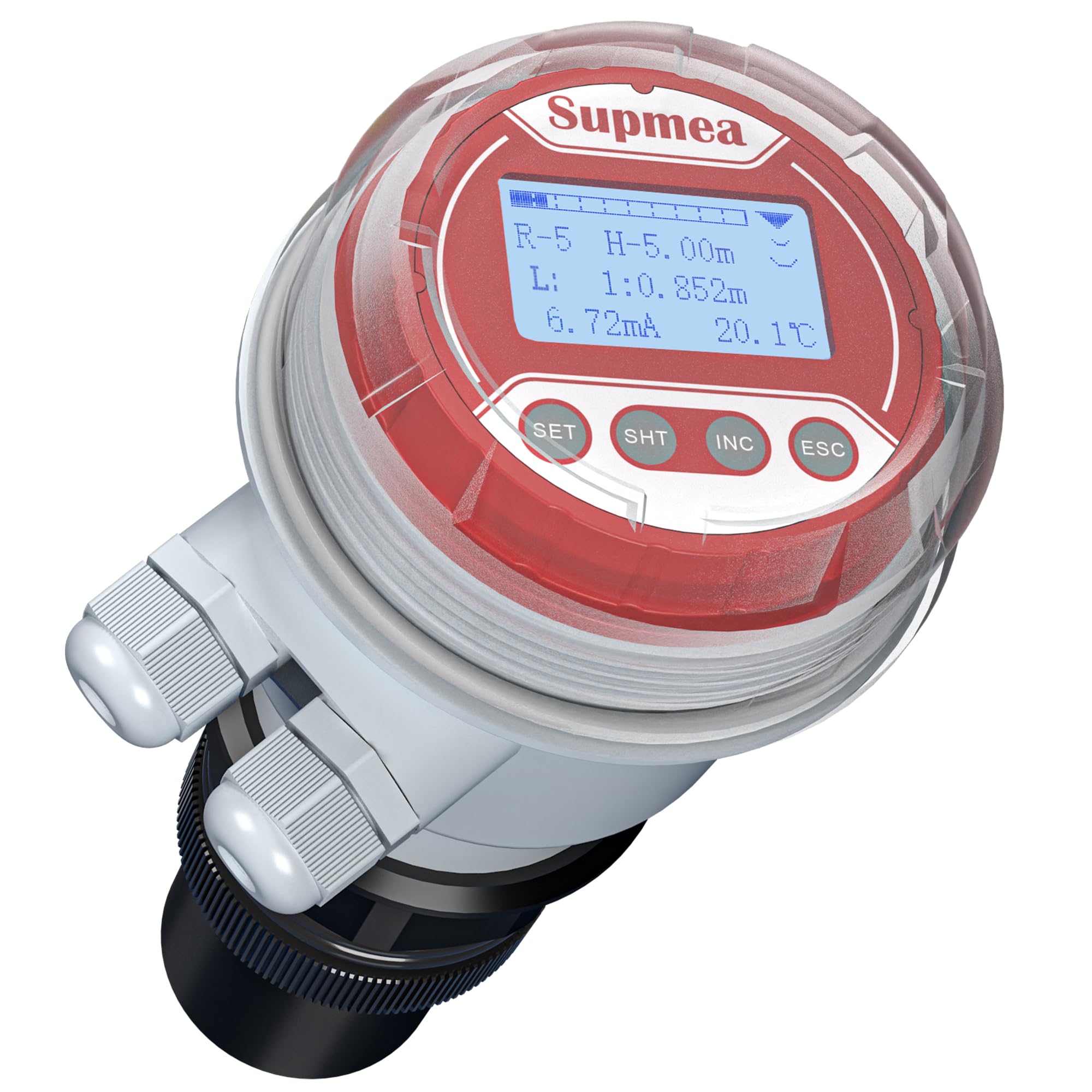 Wireless Ultrasonic Water Level Sensor - Non-Contact Liquid Level Transmitter Digital Gauge with High/Low Alarm, 0-16ft Measuring Range for Tanks