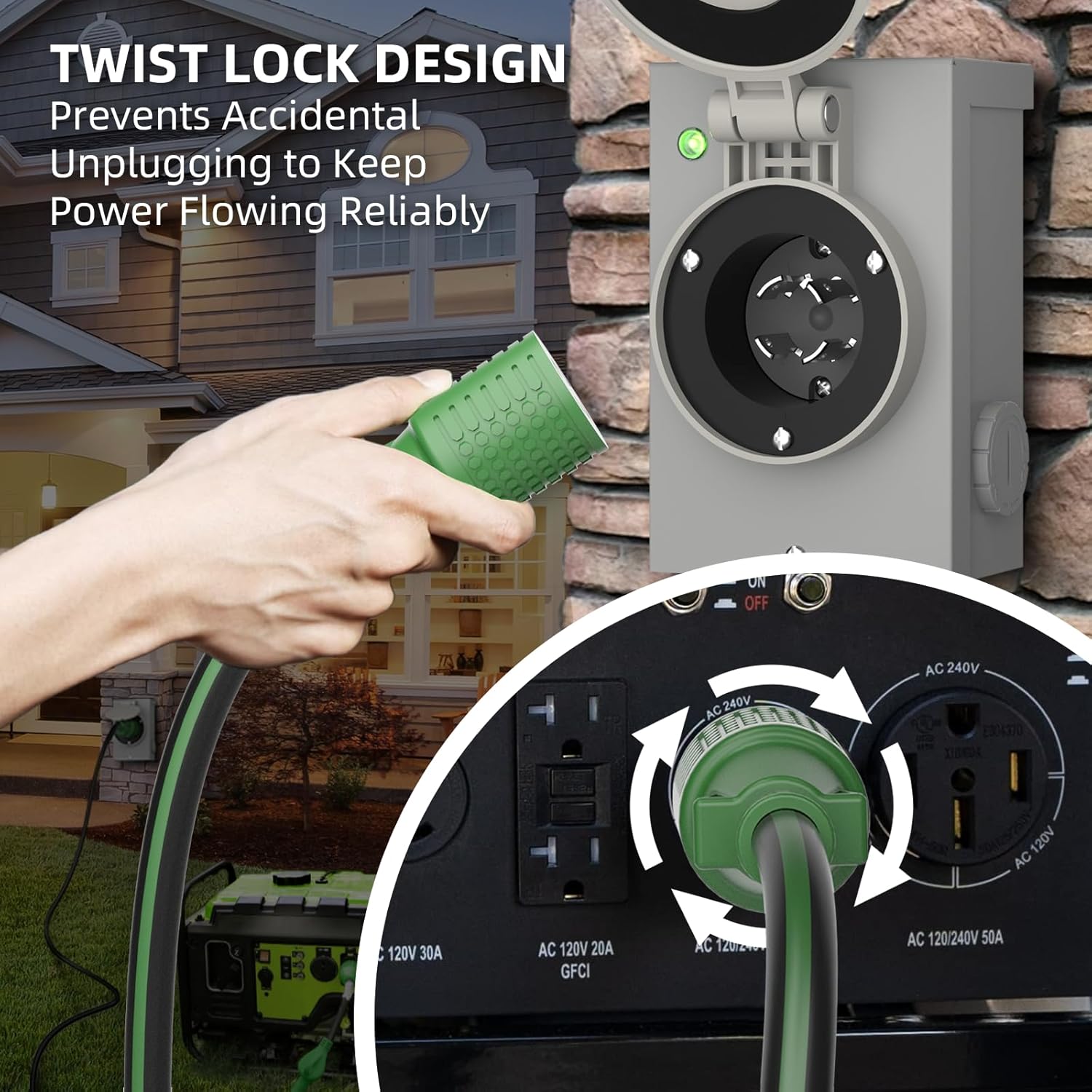 10FT NEMA L14-20 Generator Extension Cord, L14-20P to L14-20R 4-Prong Twist Lock Power Cord, 20 Amp, 125/250V, 2500/5000 Watts, Heavy Duty 12/4 SJTW for Portable Generators, Power Outage, ETL Listed