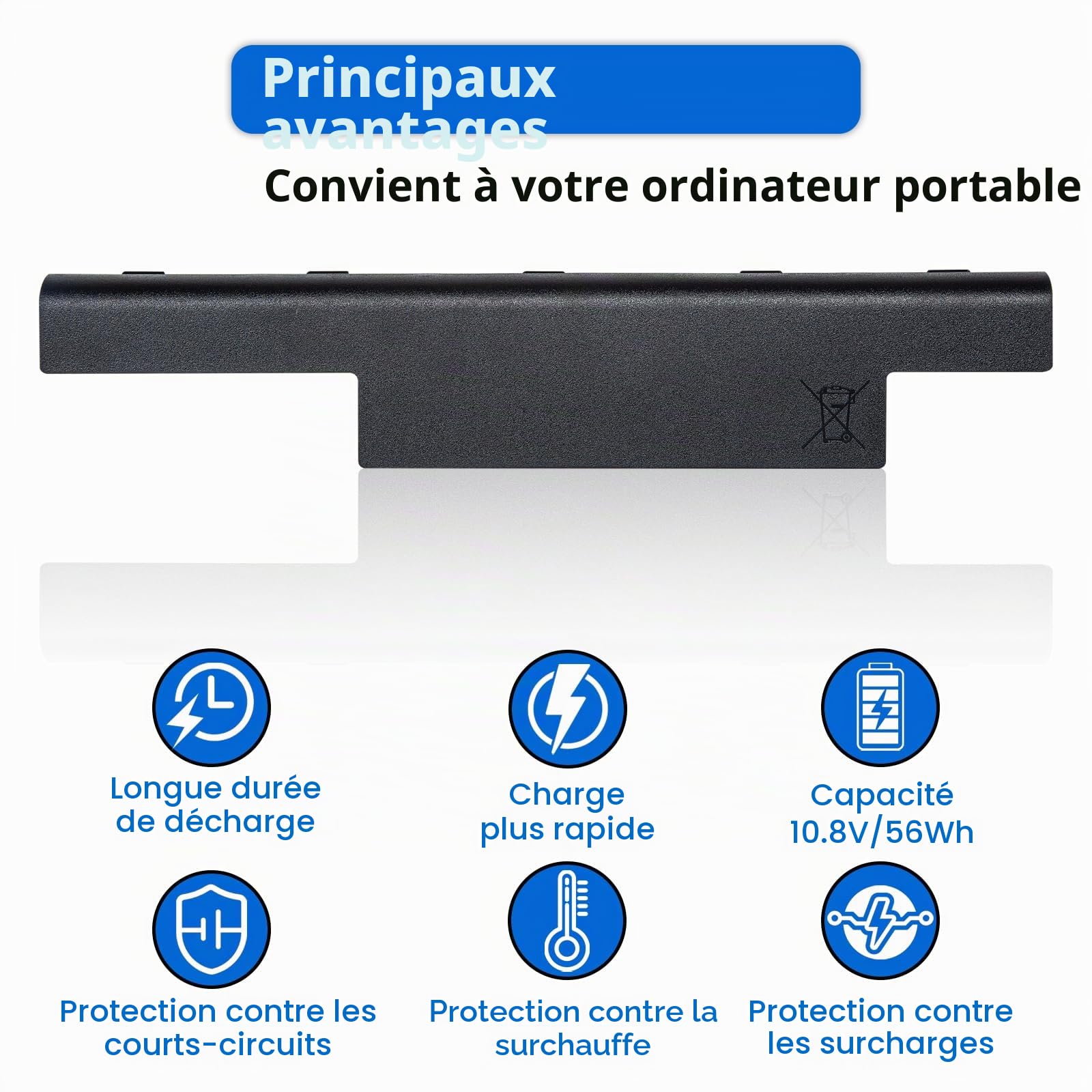 AS10D31 Batterie pour ordinateur portable ACER AS10D3E AS10D41 AS10D51 AS10D5E AS10D61 AS10D81 AS10G31 BTP-DTBM Aspire 4771 4771G 4771Z 5250 5251 5551 Référence produit : 5552. 5733, 5742
