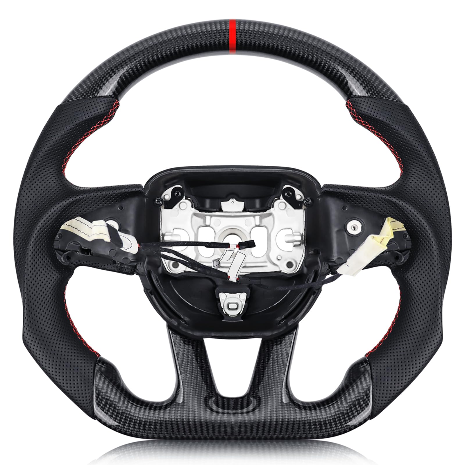 Real Carbon Fiber Steering Wheel For Dodge Charger/Challenger/Durango/Jeep Grand Cherokee/SXT/GT/RT/SRT/Heallcat With heating function D-shaped Nappa Perforated Flat-bottom Steering Wheel