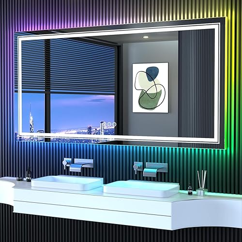 Miniatura 124 de Espejo LED de baño, 36 x 36 pulgadas con luz frontal y retroiluminada, antiniebla, espejo de tocador de baño para pared, función de memoria