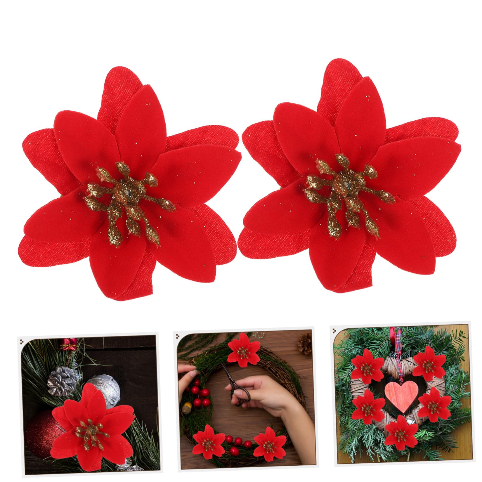 Zerodeko Flores Artificiales Rojas Hechas de Plástico y Tela con Lentejuelas para 10 Piezas Ideales para Arreglos y Manualidades para Decoración Navideña
