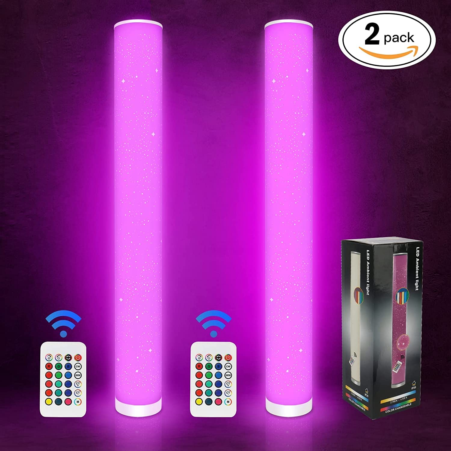 Lacasa 2 Pack Lampada da Terra LED RGB Dimmerabile con Telecomando, 10W 1500LM Smart Corner Lampada da Terra Moderna per Soggiorno Camera da Letto, Altezza 104CM
