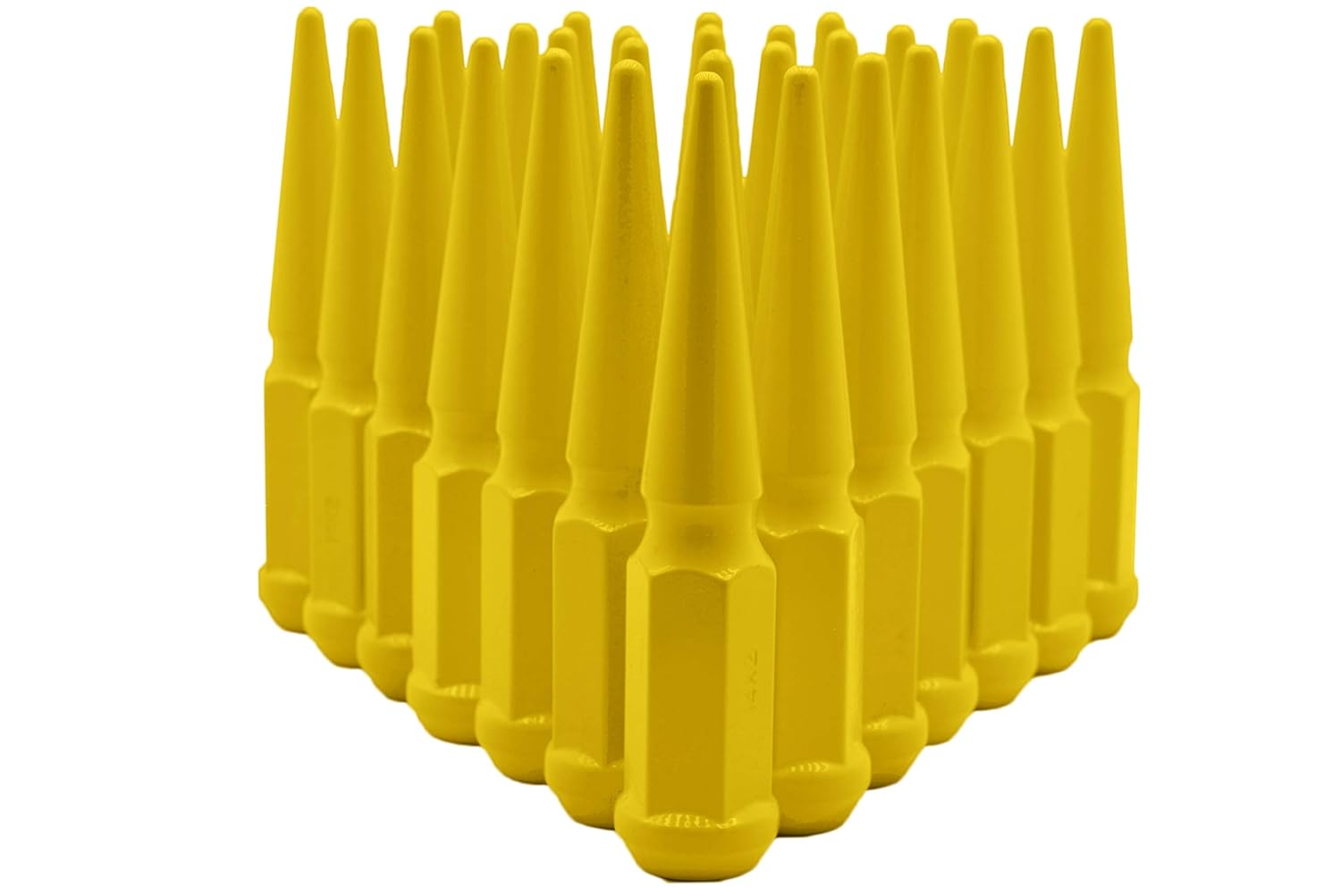 32 Pc M14x1.5 Yellow Spike Lug Nuts - Powder Coated - 4.5" Tall Compatible with Chevrolet GMC 1999-2020 Silverado Sierra 2500 HD 3500 HD 8 Lug Trucks