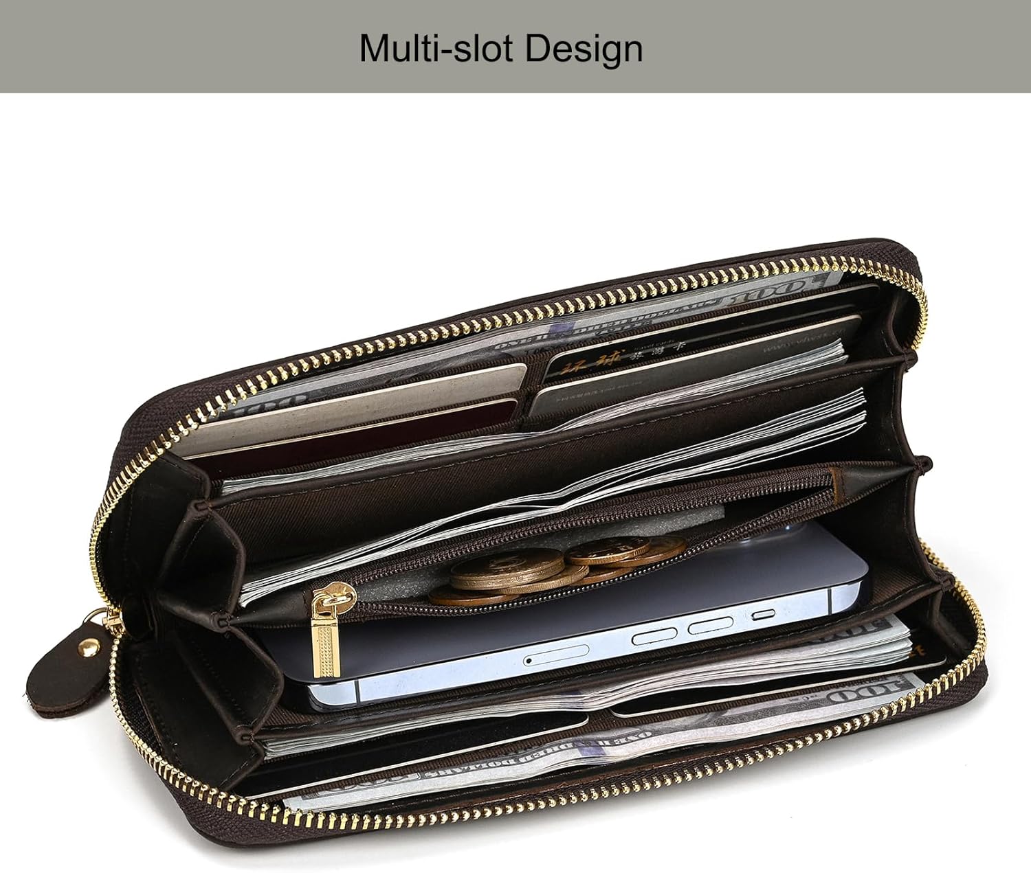 LUUFAN Men's Genuine Leather Long Wallet Chain Wallet Card holder Wallet with Coin Pocket