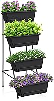 Vista 9 de OYEAL Cama de jardín elevada de 4 niveles, jardineras verticales para interior y exterior, caja de plantación elevada con patas, jardinera elevada