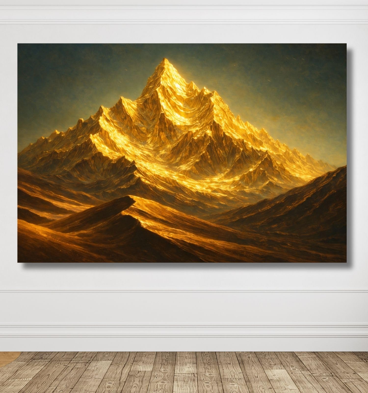Kunj Cart Gold Mountain Painting Vastu for Home & Office Wall Décor | Mountain Painting Vastu with Frame | Shining Sunset Abstract Art | Gold Mountains Canvas Painting (40x24 Inch, Unframed)-image-38