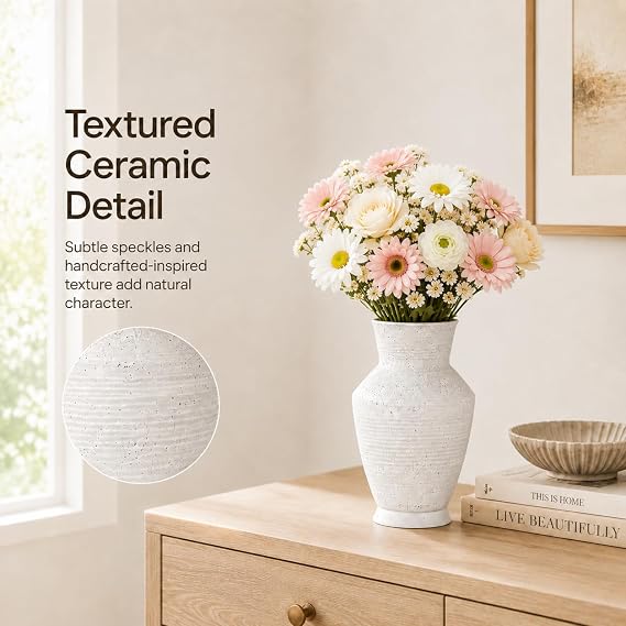Nawaza Ceramic Flower Vase Small Farmhouse Table Decor Vase White V11