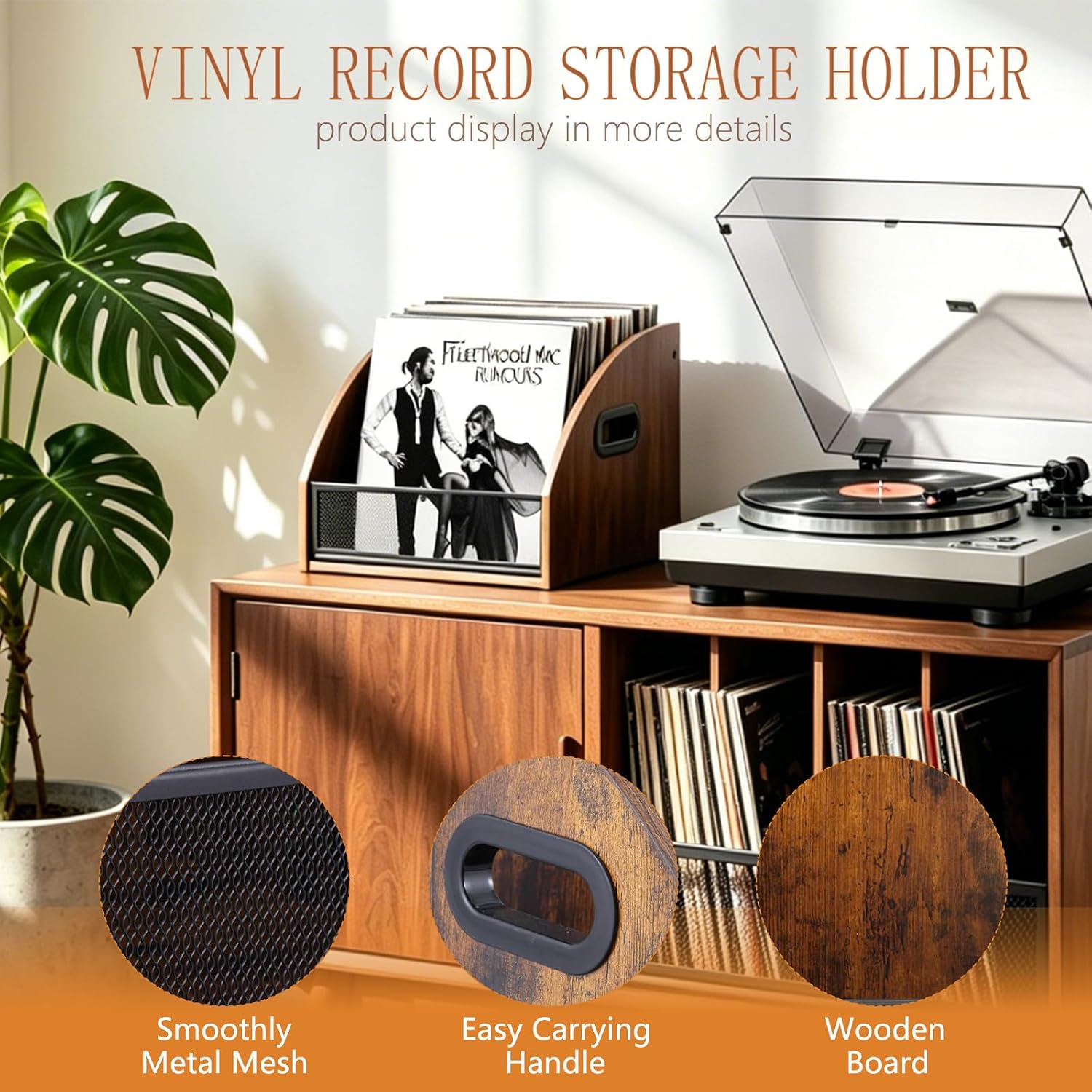 Vinyl Record Storage, Retro Style Album Storage for Vinyl Records, Wooden LP Record Crate, Album Storage Record Case Box for Albums & Magazine Rack Organizer for 60+ Records Case Box for 7/10/12 inch