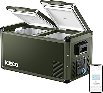 ICECO VL75 ProD 12V Refrigerator, Portable Freezer Fridge with AC/DC, 75L Dual Zone Car Fridge Powered by SECOP, 0℉ to 50℉, Electric Cooler for Car, Camping and Home Use [Olive Green Special Edition]