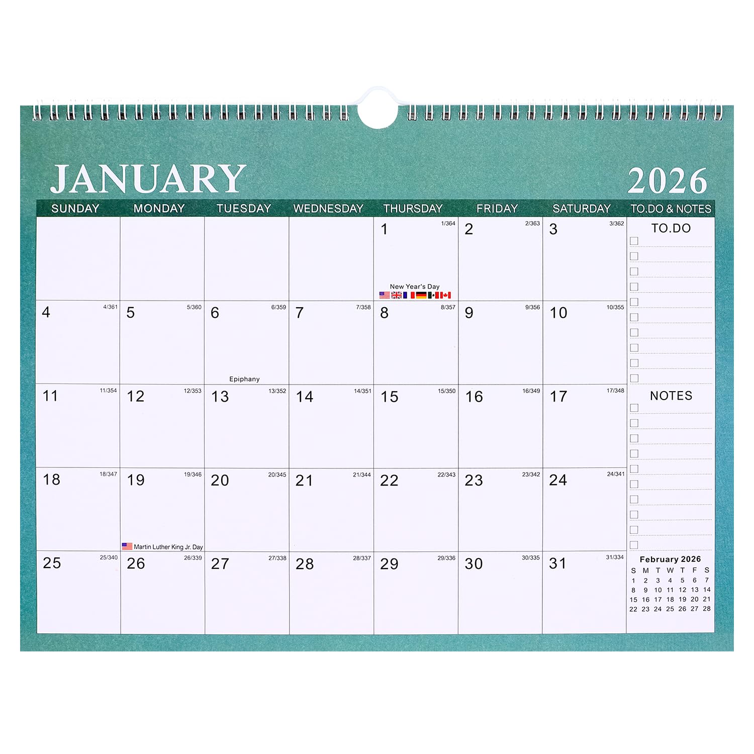 2026 Calendar - Includes January 2026 to June 2027-18 Monthly Wall Calendar 2026, 14 x 11 Inches.Thick Paper with Julian Dates and Block for New Year and Christmas Presents (Wall Calendar 2026-2027)