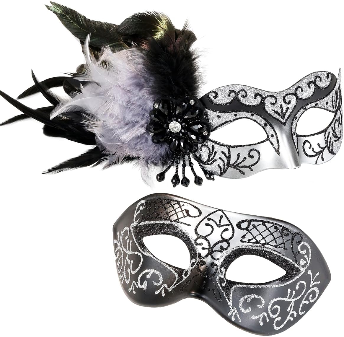 MYSEUNI Silver Masquerade Mask for Couples Masquerade Mask