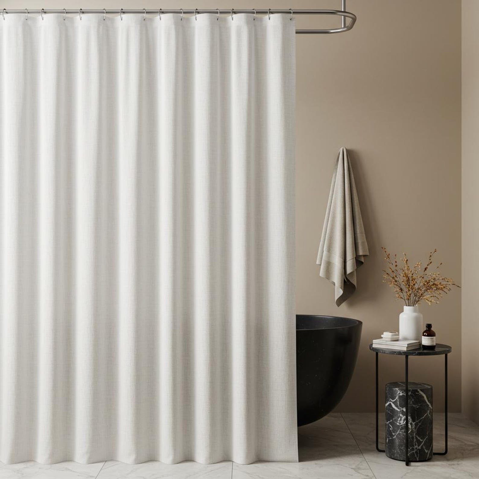 Tenda da doccia in lino extra larga, moderna, colori naturali, lavabile, impermeabile, 85 x 200 cm (larghezza x altezza), elegante decorazione per la casa per il tuo bagno