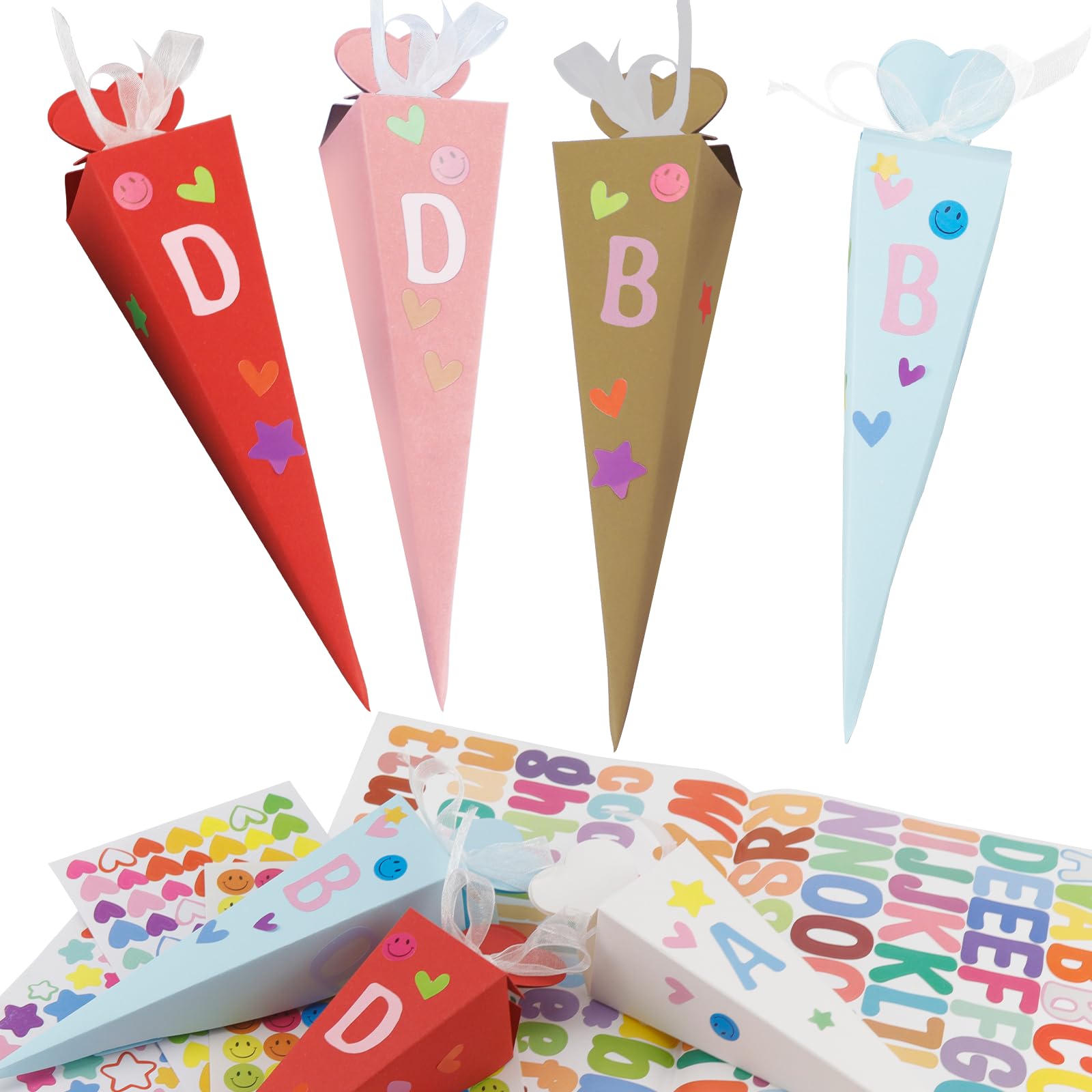 24 Meerkleurige Snoepzakjes – Voor Eerste Schooldag, Broers En Zussen, Feestjes, 20,5x4 Cm, Vouwbaar Papier Met Trekkoord