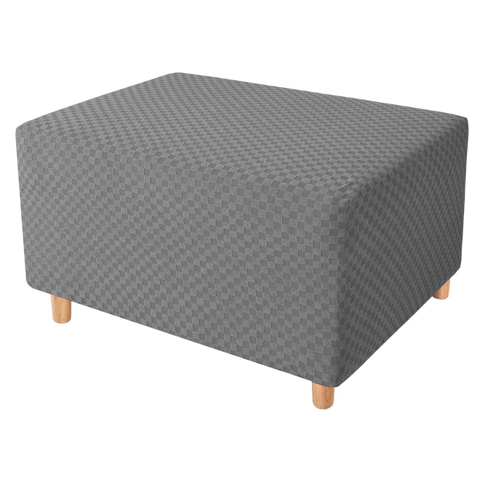 Copri Pouf Elasticizzato Rettangolare Antiscivolo – Jacquard Morbido, Lavabile, Grigio Chiaro, X-grande