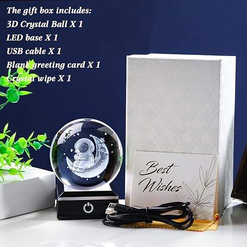 Miniatura 6 de Enjinkail Bola de cristal 3D, astronauta lunar con rosa, regalos para mujeres, hombres y adultos, globo de nieve, decoración de escritorio espacial