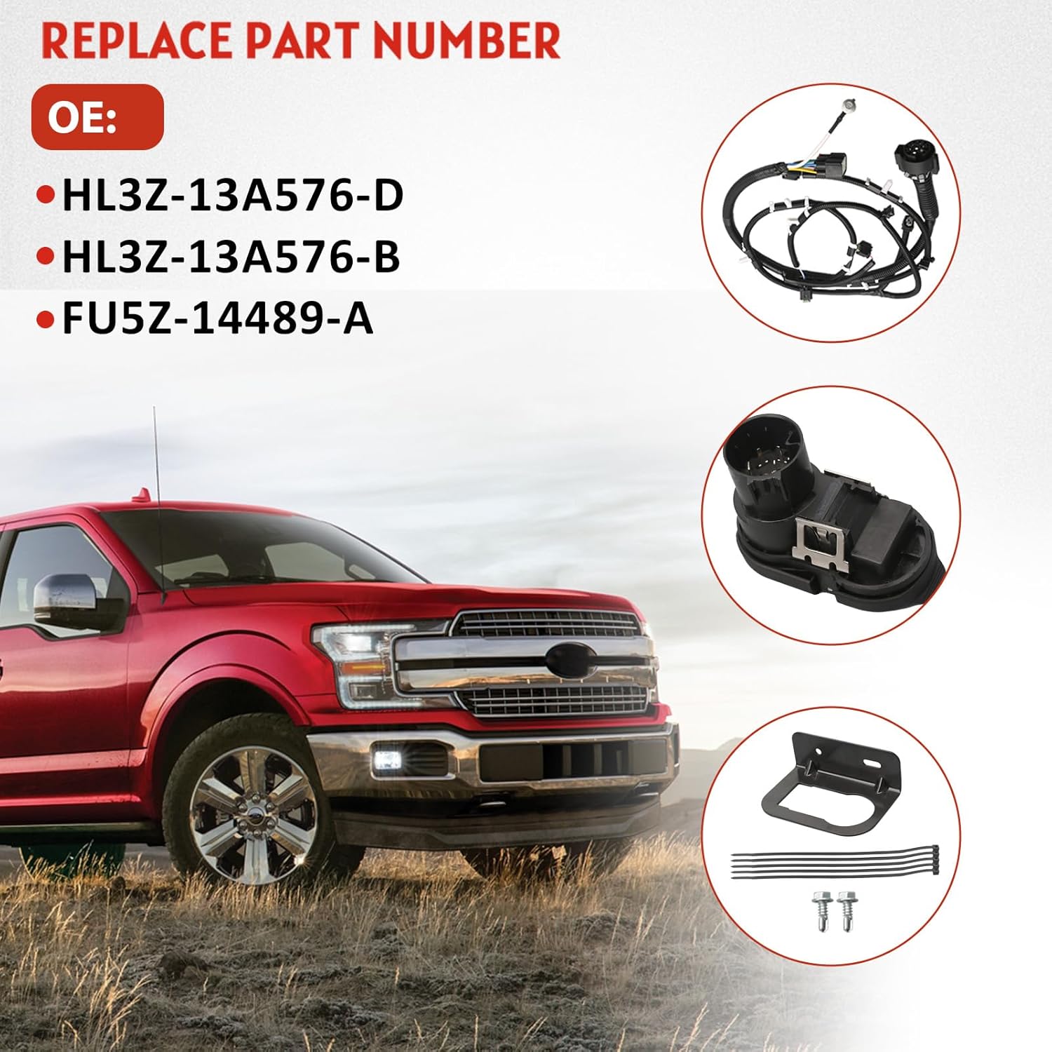 Trailer Rear Bumper Tow Wiring Connector Harness Kit Without Parking/Reverse Aid Sensor Compatible with Ford F150 2015-2020 Replace HL3Z-13A576-D HL3Z-13A576-B FU5Z-14489-A