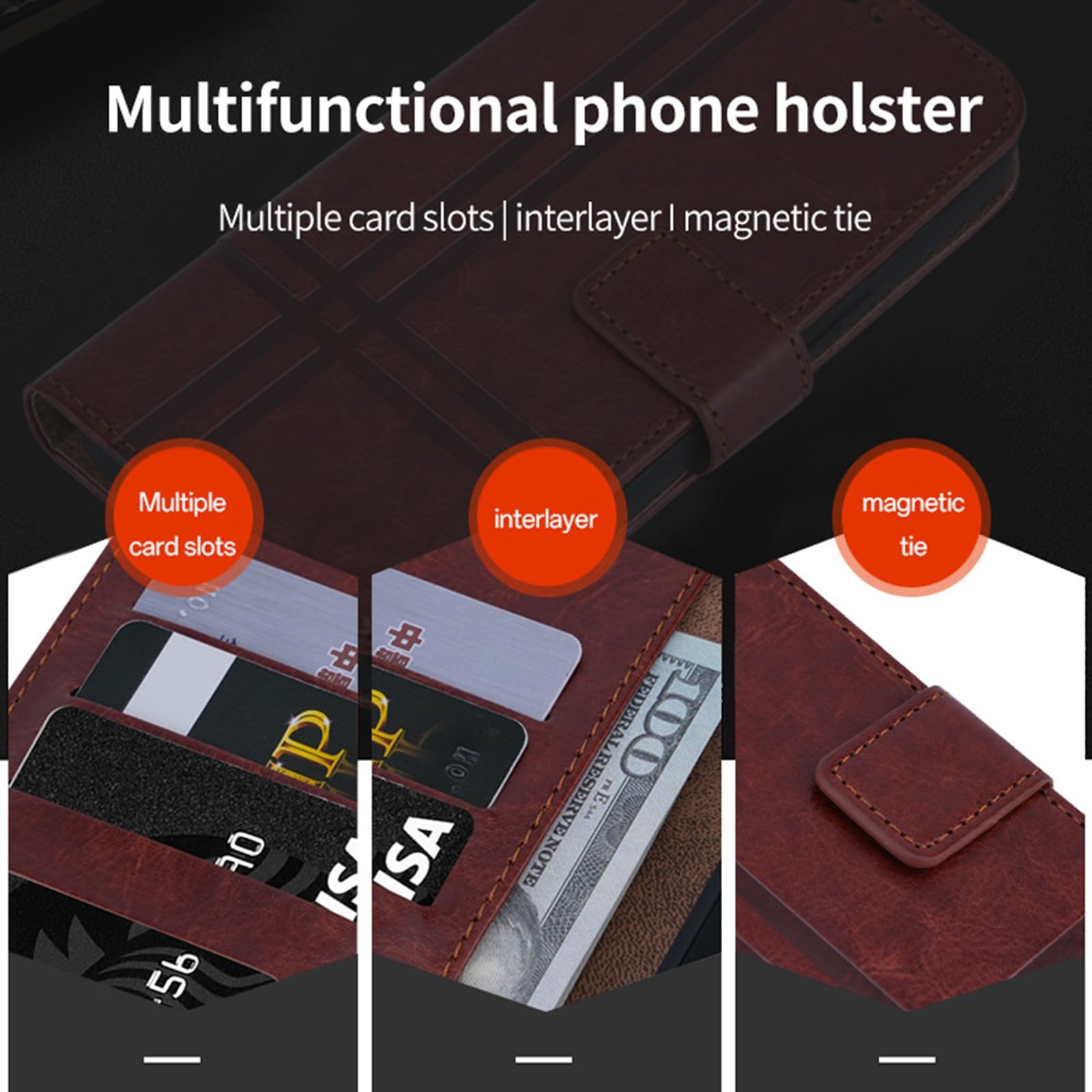 Skórzane etui na iPhone'a 16/16 Pro/16 Plus/16 Pro Max, portfel w minimalistycznym stylu, magnetyczne etui z klapką, etui na telefon komórkowy, 16, czerwone