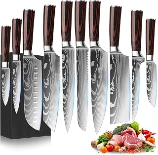 10-piece kitchen knife set, kitchen knife set made of high quality carbon steel, sharp blades, chef's knife, universal knife and ergonomic handle, ideal for professional and amateur chefs