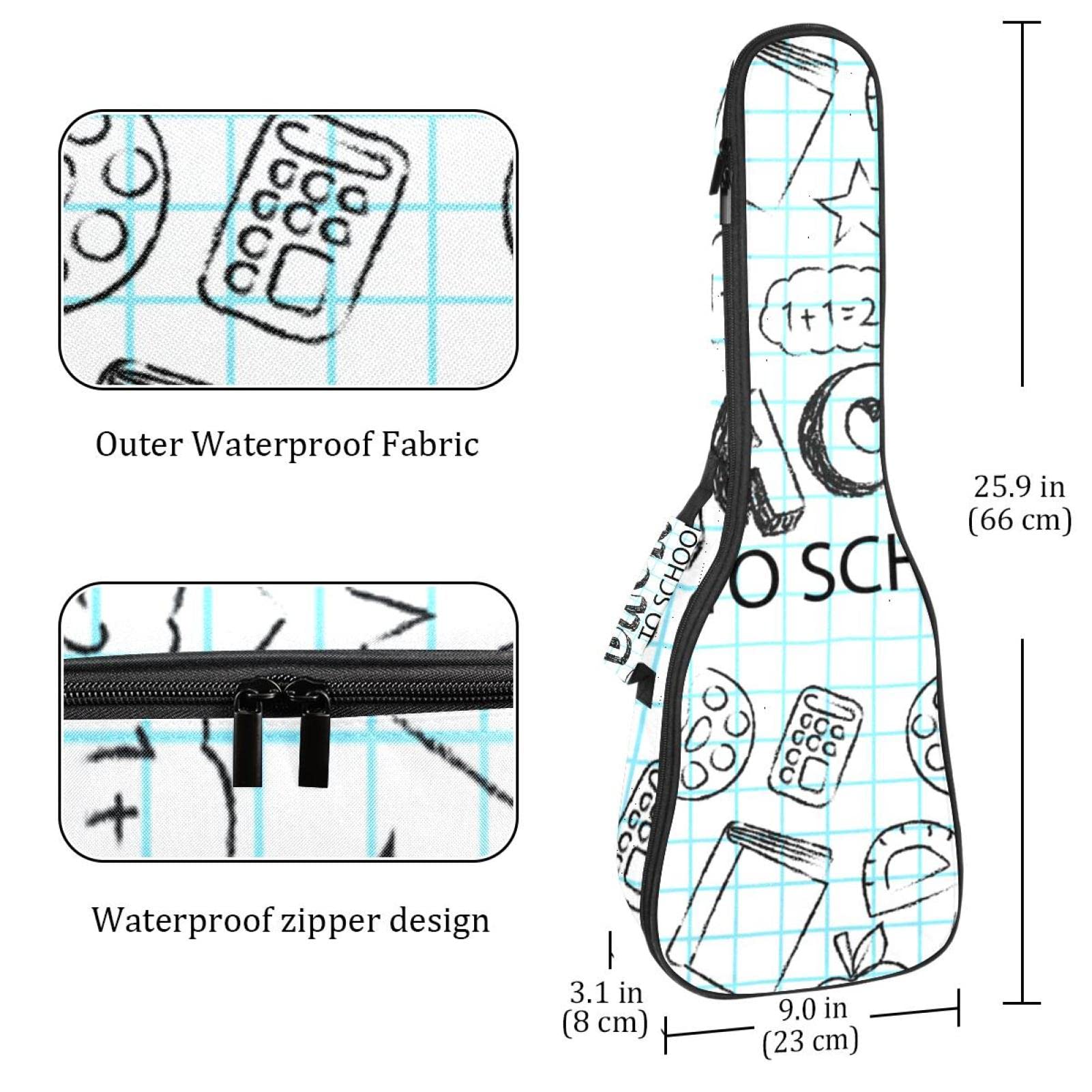 Sac à dos robuste pour ukulélé de concert - Sac de rangement pour ukulélé soprano - Sac rembourré de 10 mm - Pour la rentrée scolaire