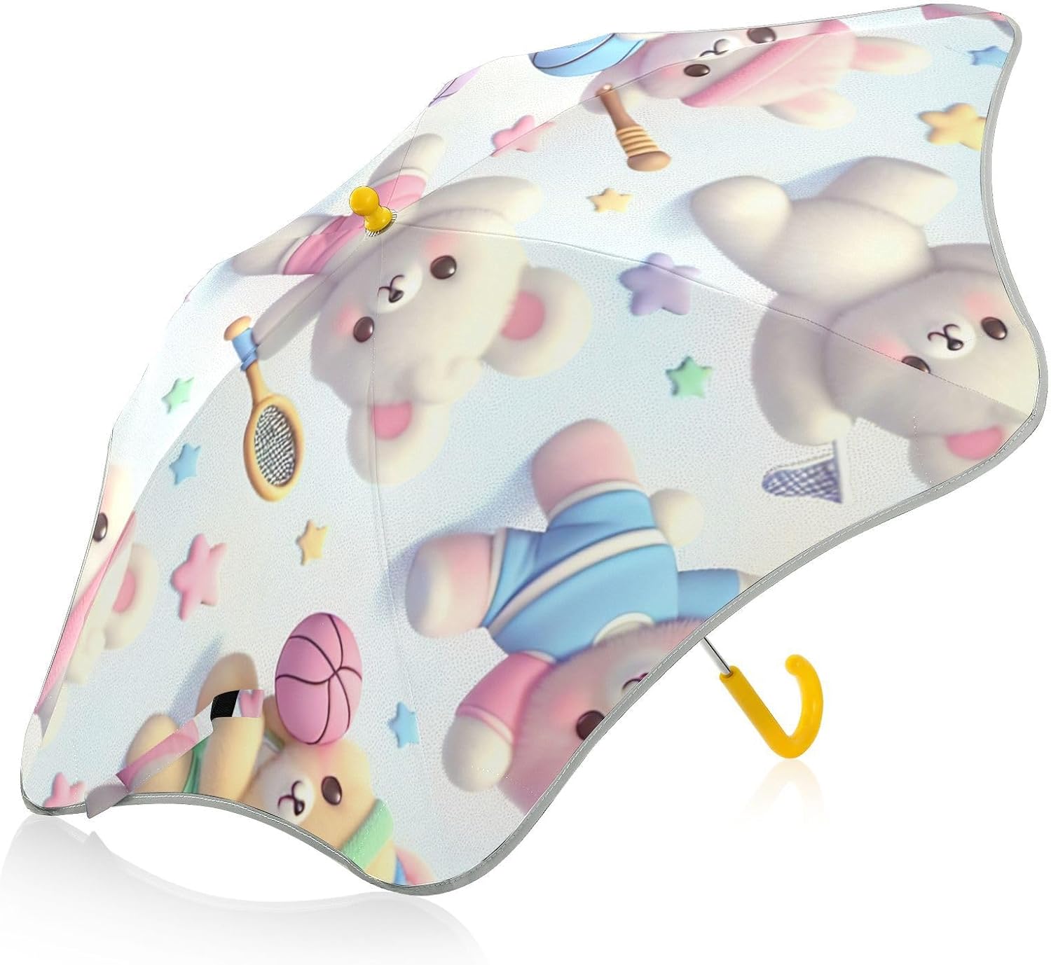 ODAWA Kid Umbrellas Cute Bears Pastel Windproof Compact Stick Umbrellas for Rain, Sun Umbrellas for Walking