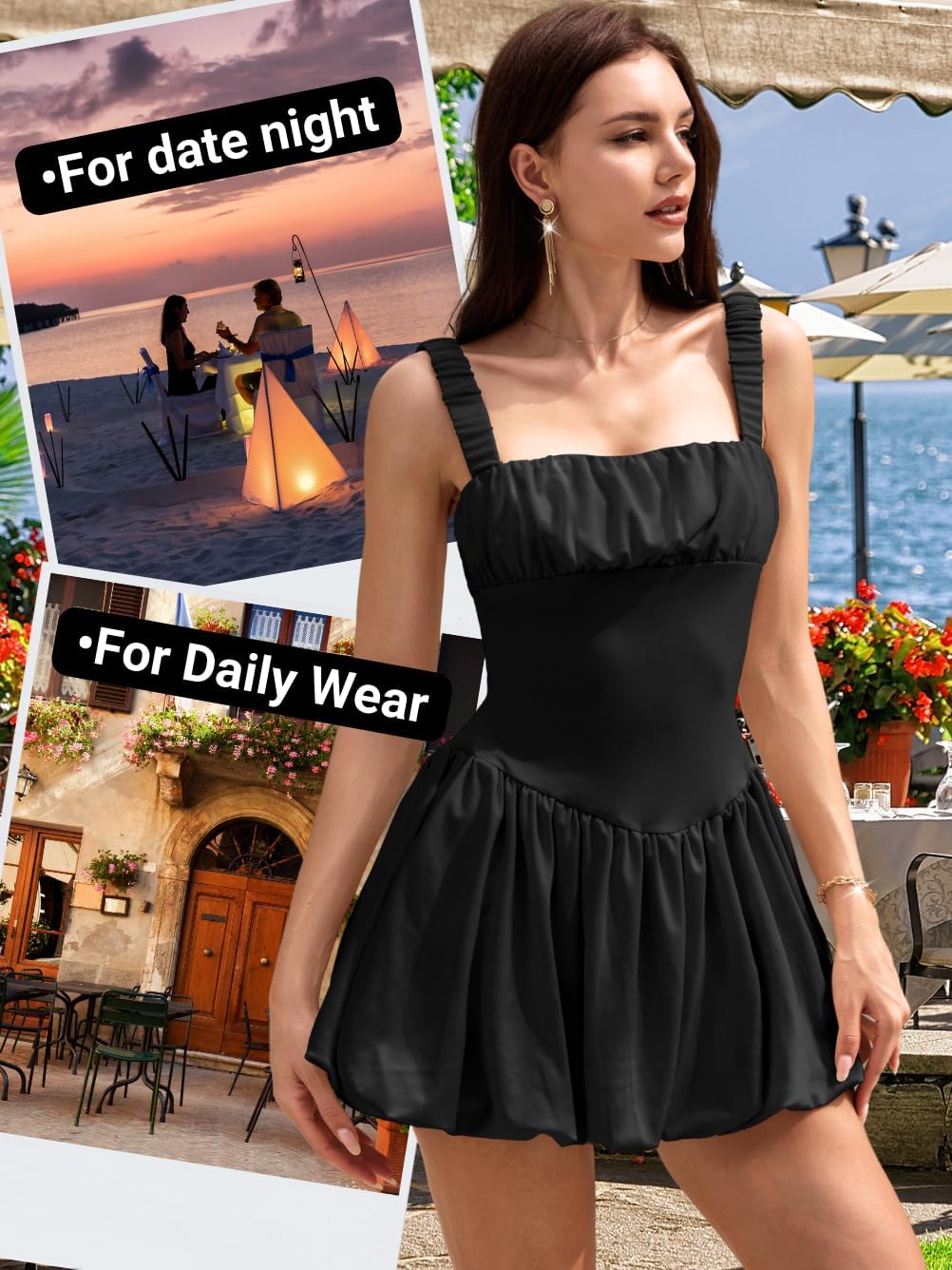 Cute Bubble Mini Dress, Ruched Tank Corset, Drop Waist Square Neck, Date Night Birthday Homecoming for Women - Image 5