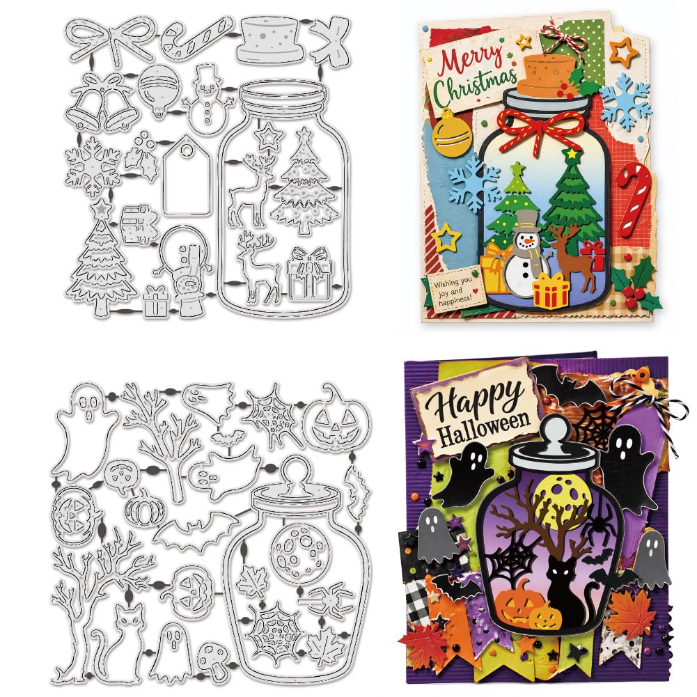 UNICRAFTALE 43Pc Autumn Winter Jar Cutting Die for Card Making Scrapbooking