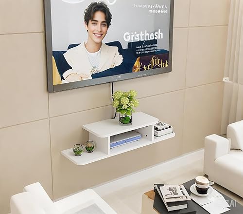 Miniatura 8 de BiJun Estante flotante para TV, centro de entretenimiento, consola de medios montados en la pared, router estante de DVD, para unoPS4caja de