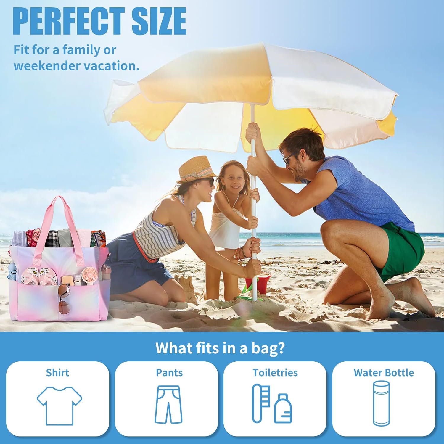 PIG PIG GIRL Beach Bags for Women, Large Waterproof Sandproof Swim Pool Bag with Dry Wet Seperated Pocket Utility Tote Bag
