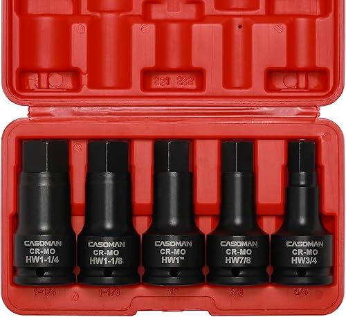 Miniatura 8 de CASOMAN Juego de destornilladores hexagonales de impacto de 34 de pulgada, 5 piezas, métrica, 0.551 in, 0.669 in, 0.748 in, 0.866 in, 0.945 in, 34